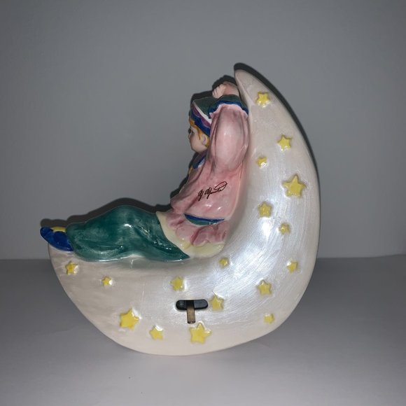 Hand-Painted Recently-Restored Vintage Music Box Rocking Man on the Moon & Stars - Picture 4 of 6